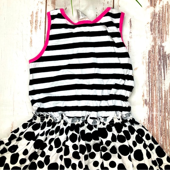 Dress Sleeveless Polka Dot Black White & Hot Pink Striped Sz 5 - Picture 8 of 11